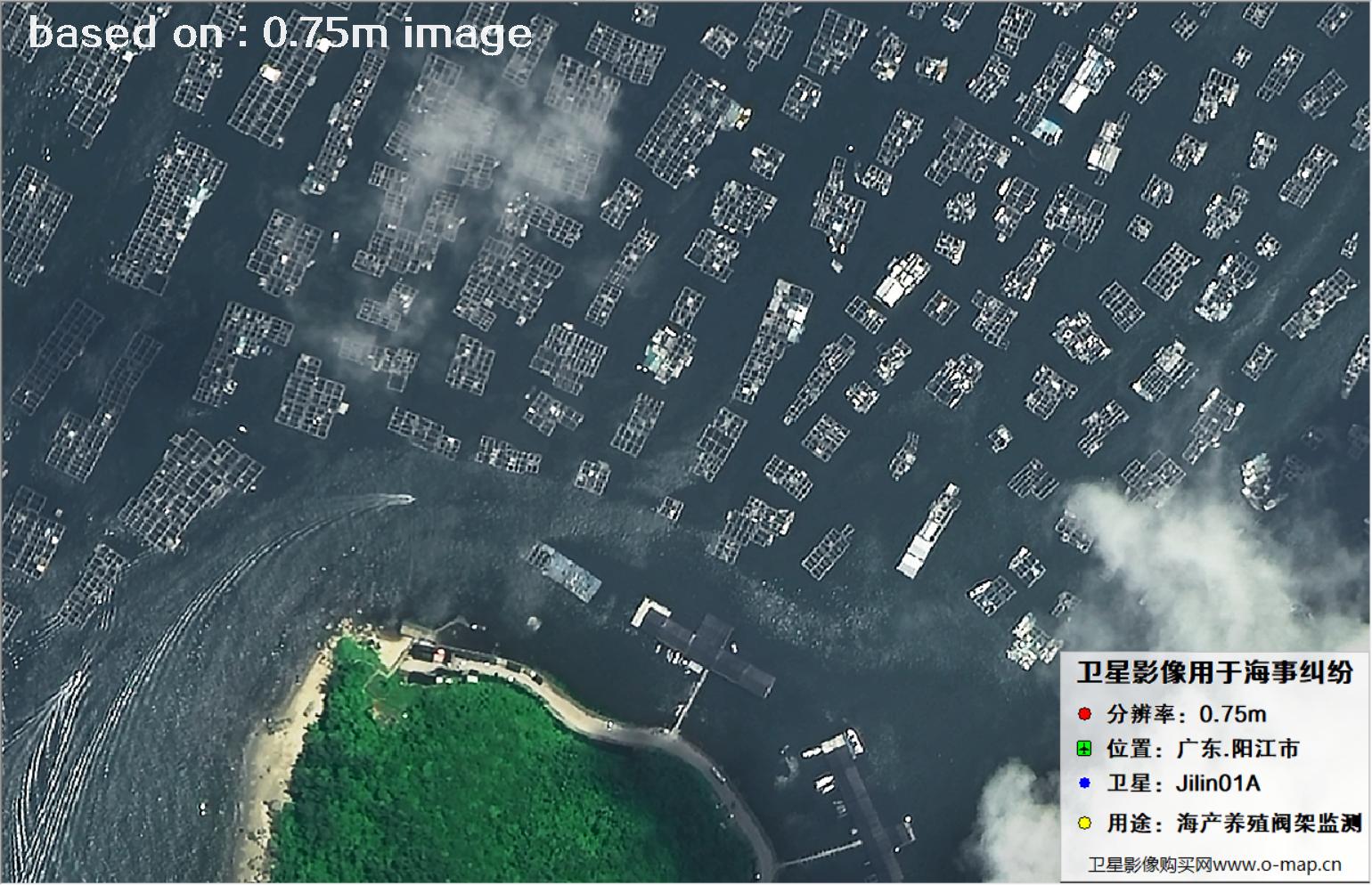 SuperView卫星拍摄的广东省阳江市海产养殖阀架图像