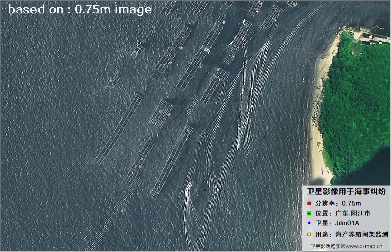 SuperView卫星拍摄的广东省阳江市海产养殖阀架图像