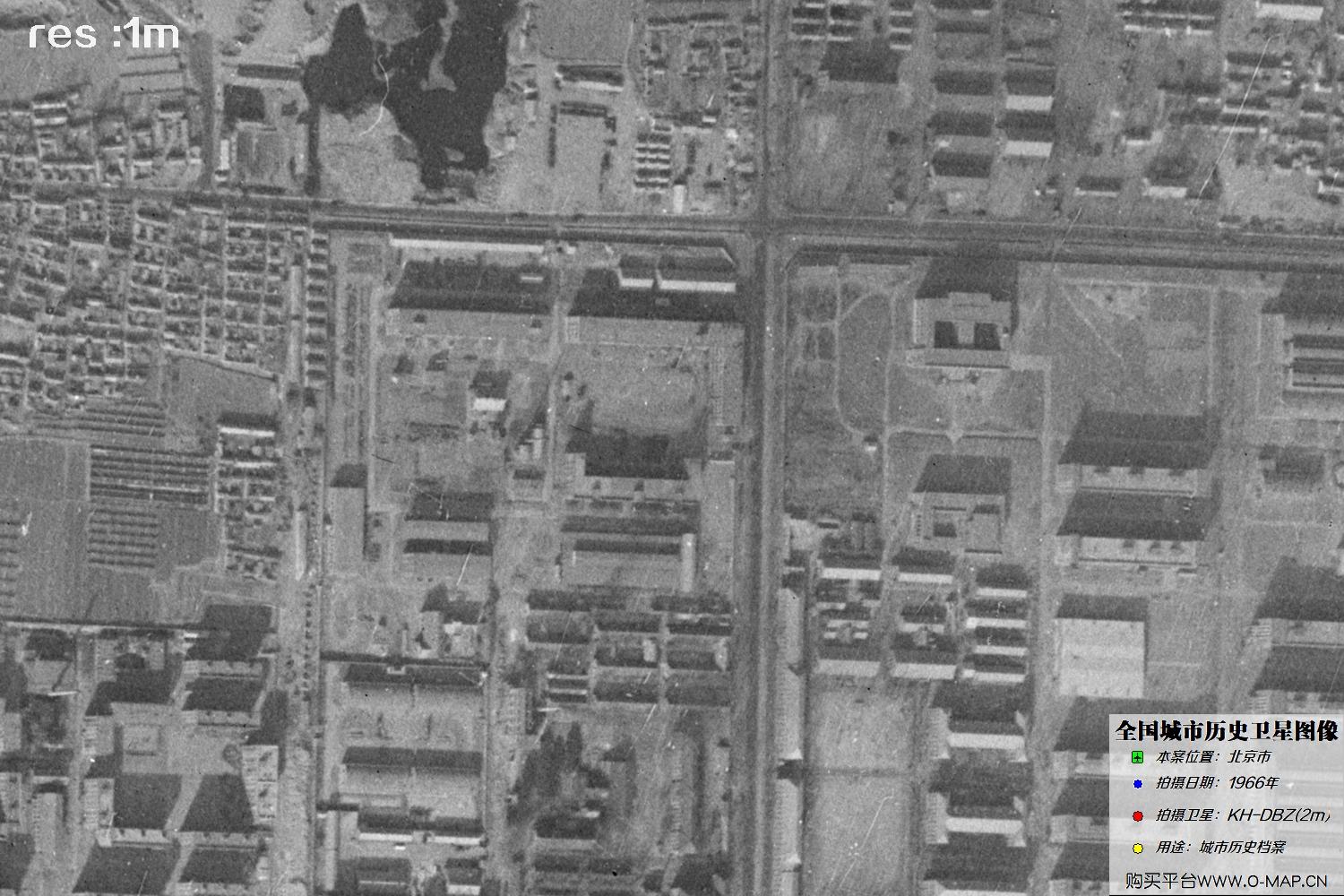 Keyhole锁眼卫星1966年拍摄的北京市历史卫星图像