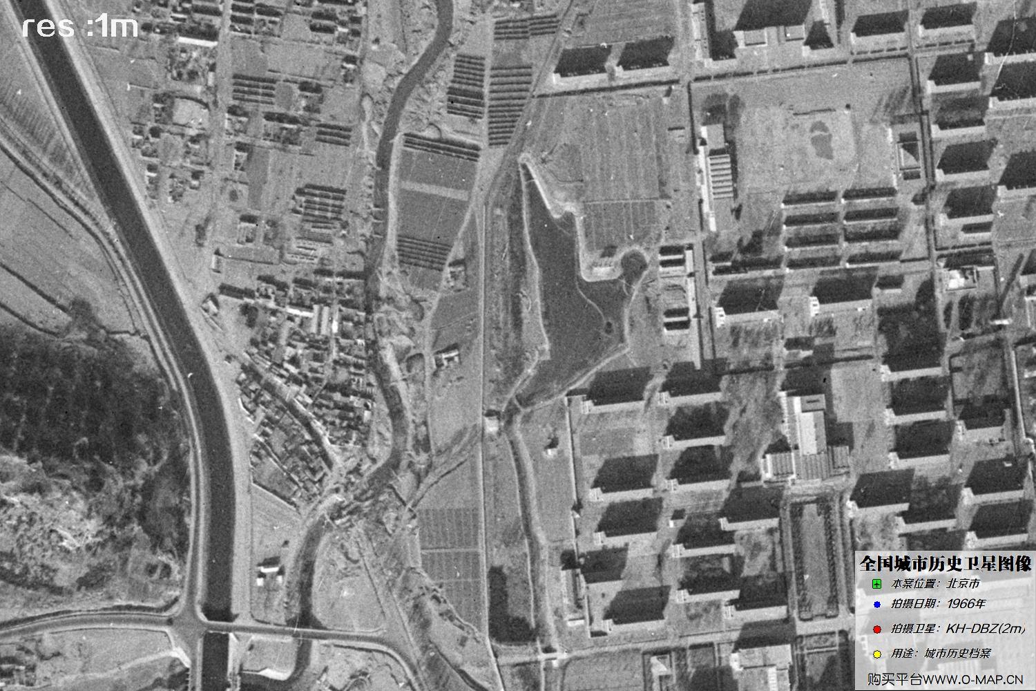 Keyhole锁眼卫星1966年拍摄的北京市历史卫星图像