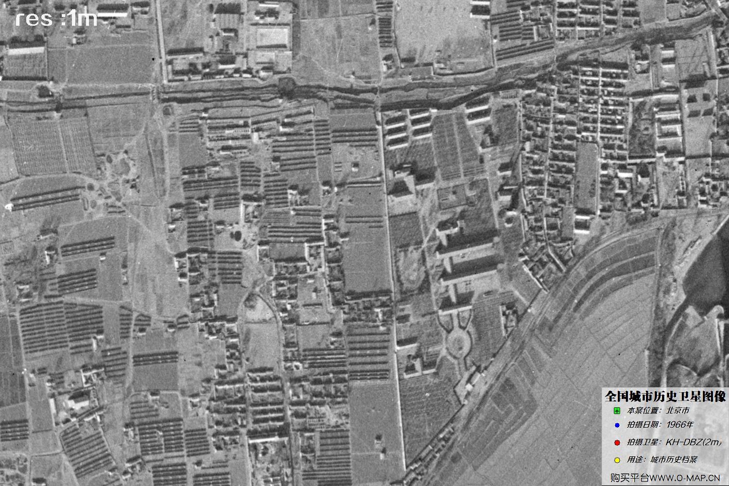 Keyhole锁眼卫星1966年拍摄的北京市历史卫星图像