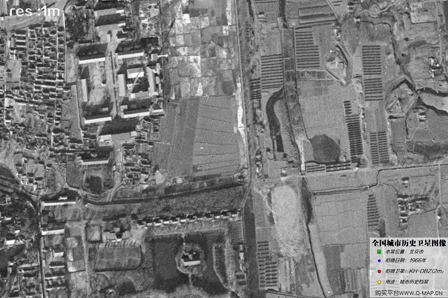 Keyhole锁眼卫星1966年拍摄的北京市历史卫星图像