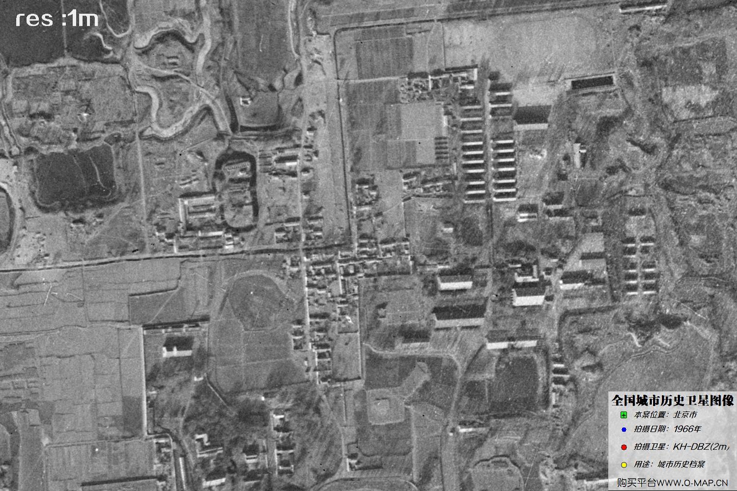 Keyhole锁眼卫星1966年拍摄的北京市历史卫星图像