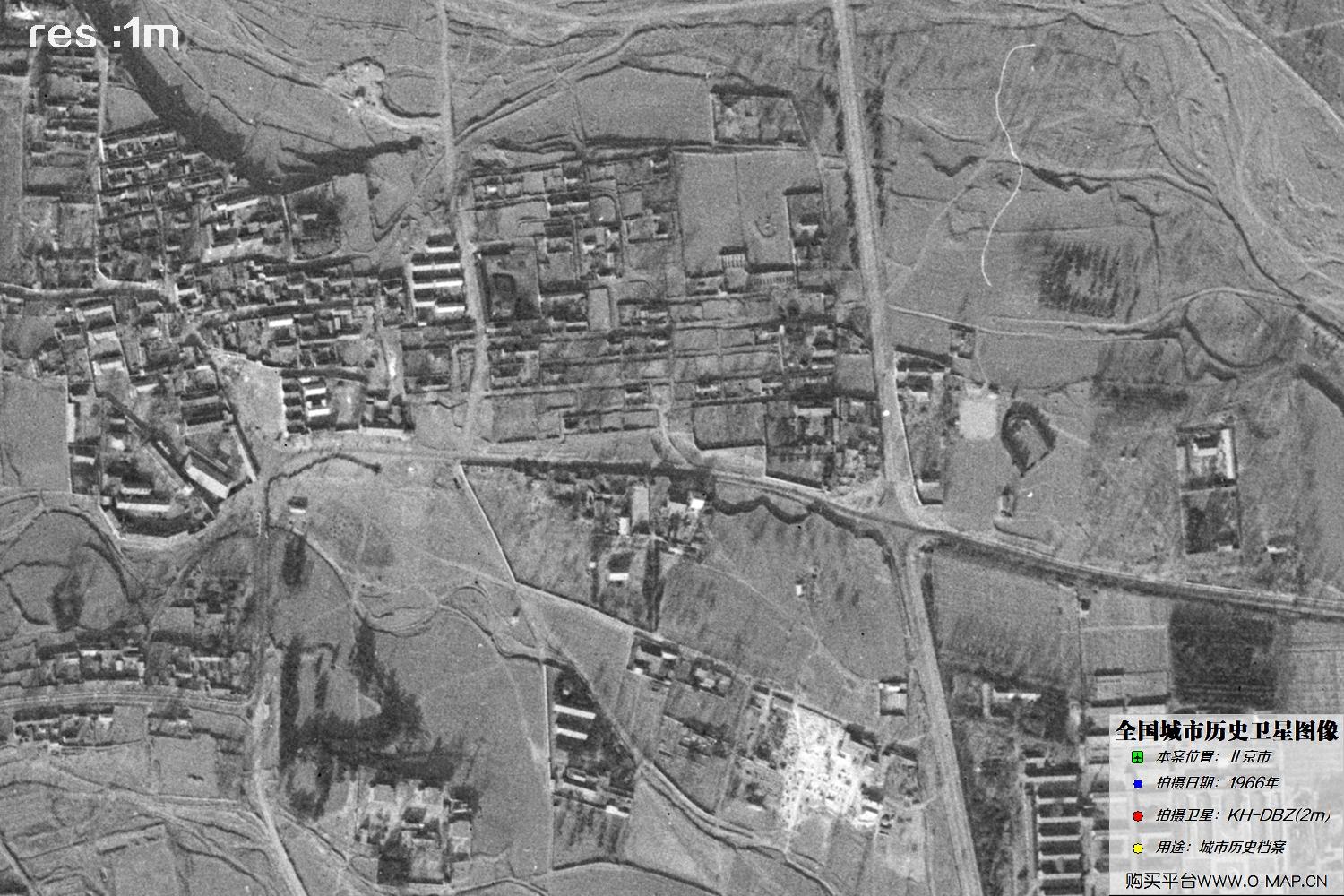 Keyhole锁眼卫星1966年拍摄的北京市历史卫星图像