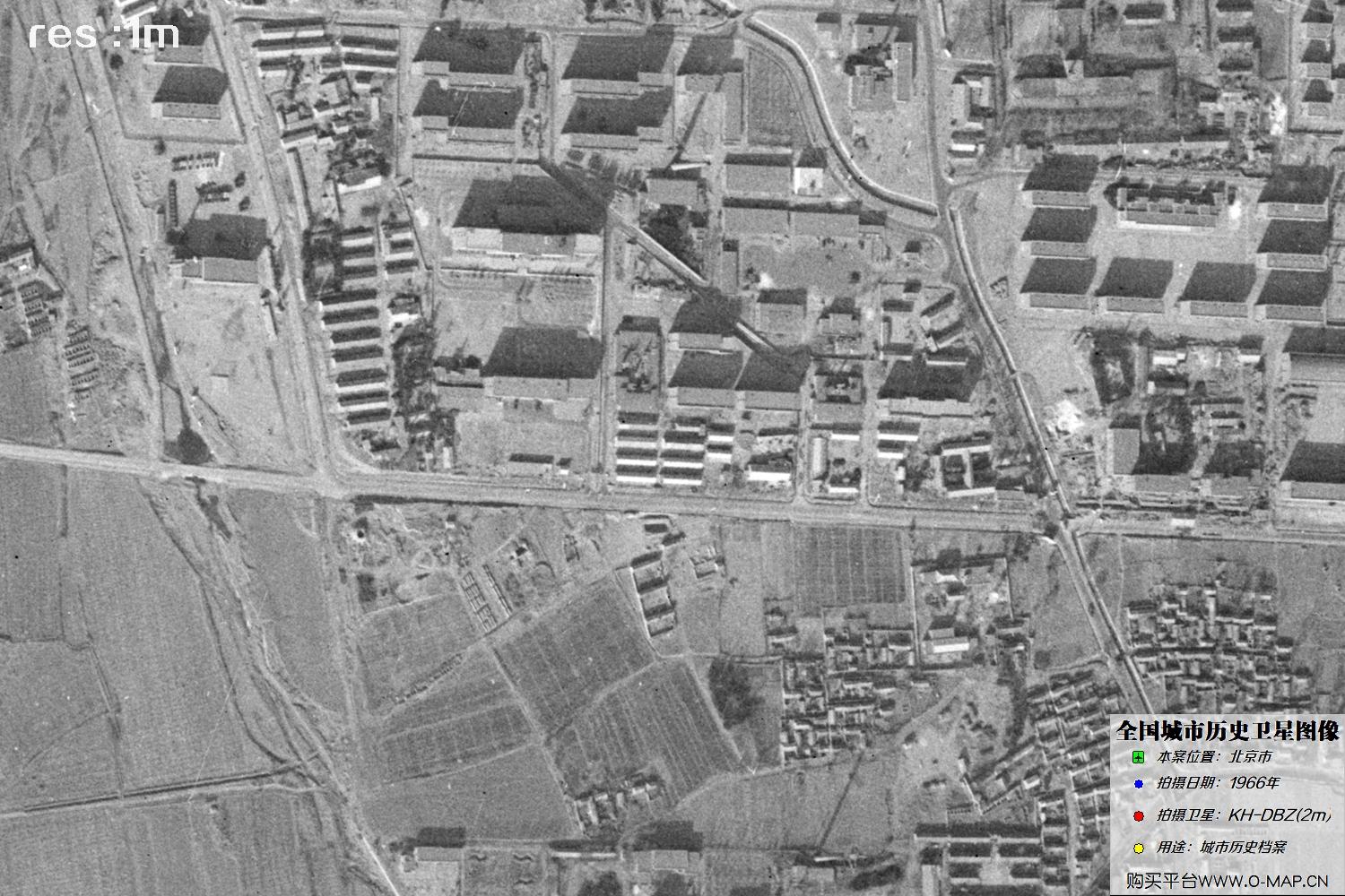 Keyhole锁眼卫星1966年拍摄的北京市历史卫星图像