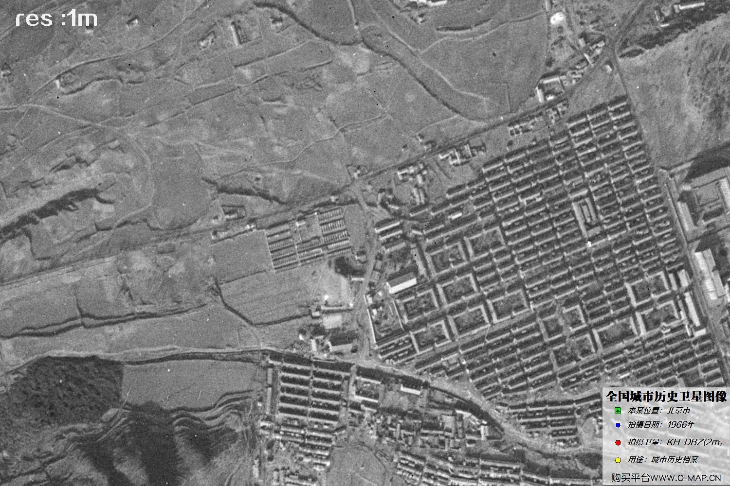 Keyhole锁眼卫星1966年拍摄的北京市历史卫星图像