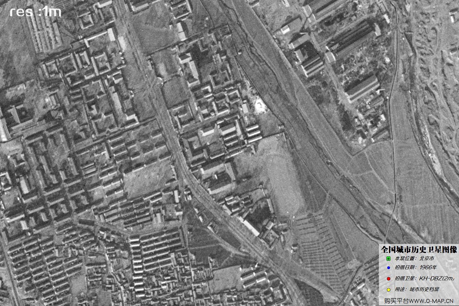 Keyhole锁眼卫星1966年拍摄的北京市历史卫星图像