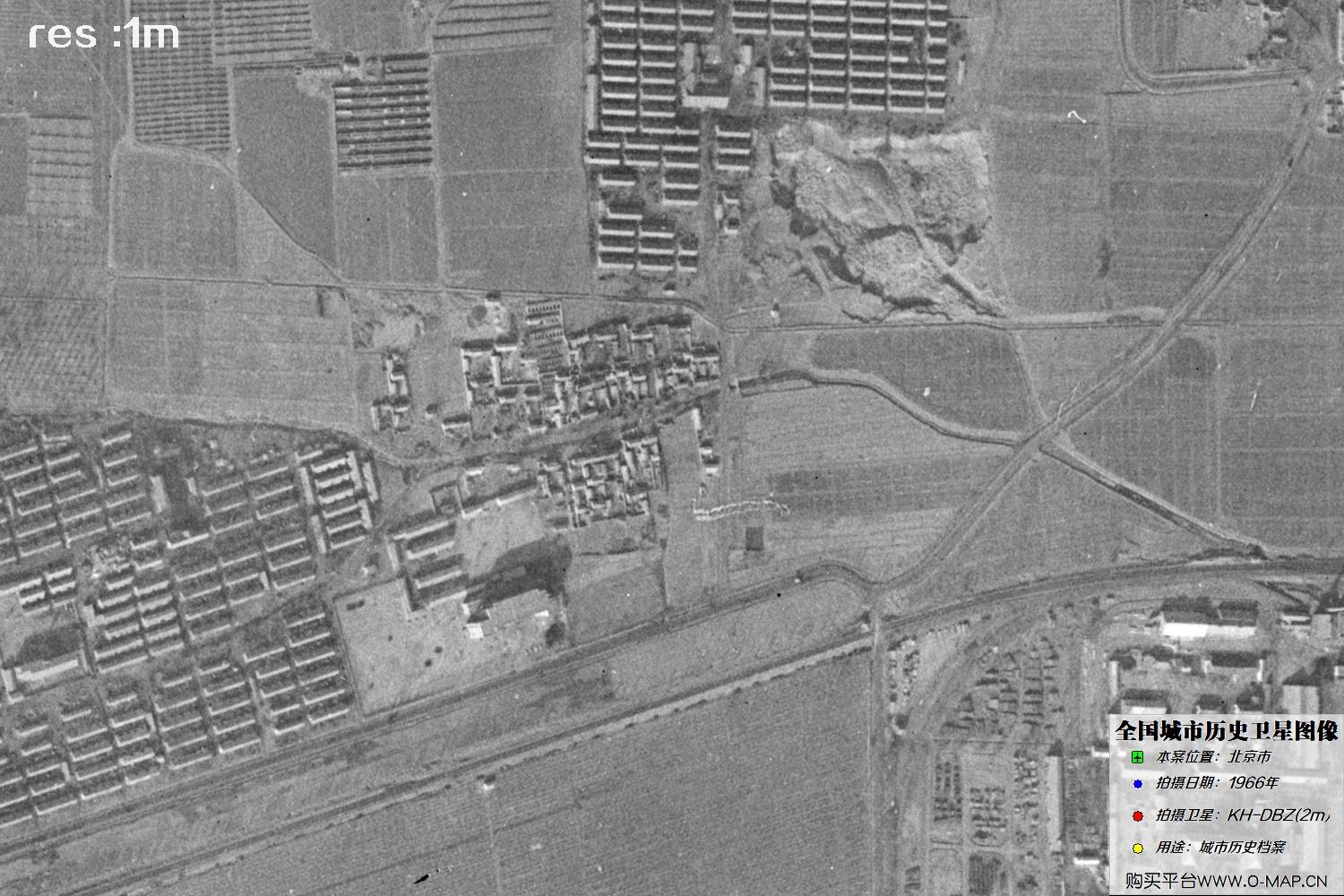 Keyhole锁眼卫星1966年拍摄的北京市历史卫星图像