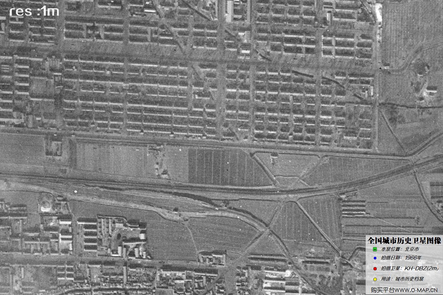 Keyhole锁眼卫星1966年拍摄的北京市历史卫星图像