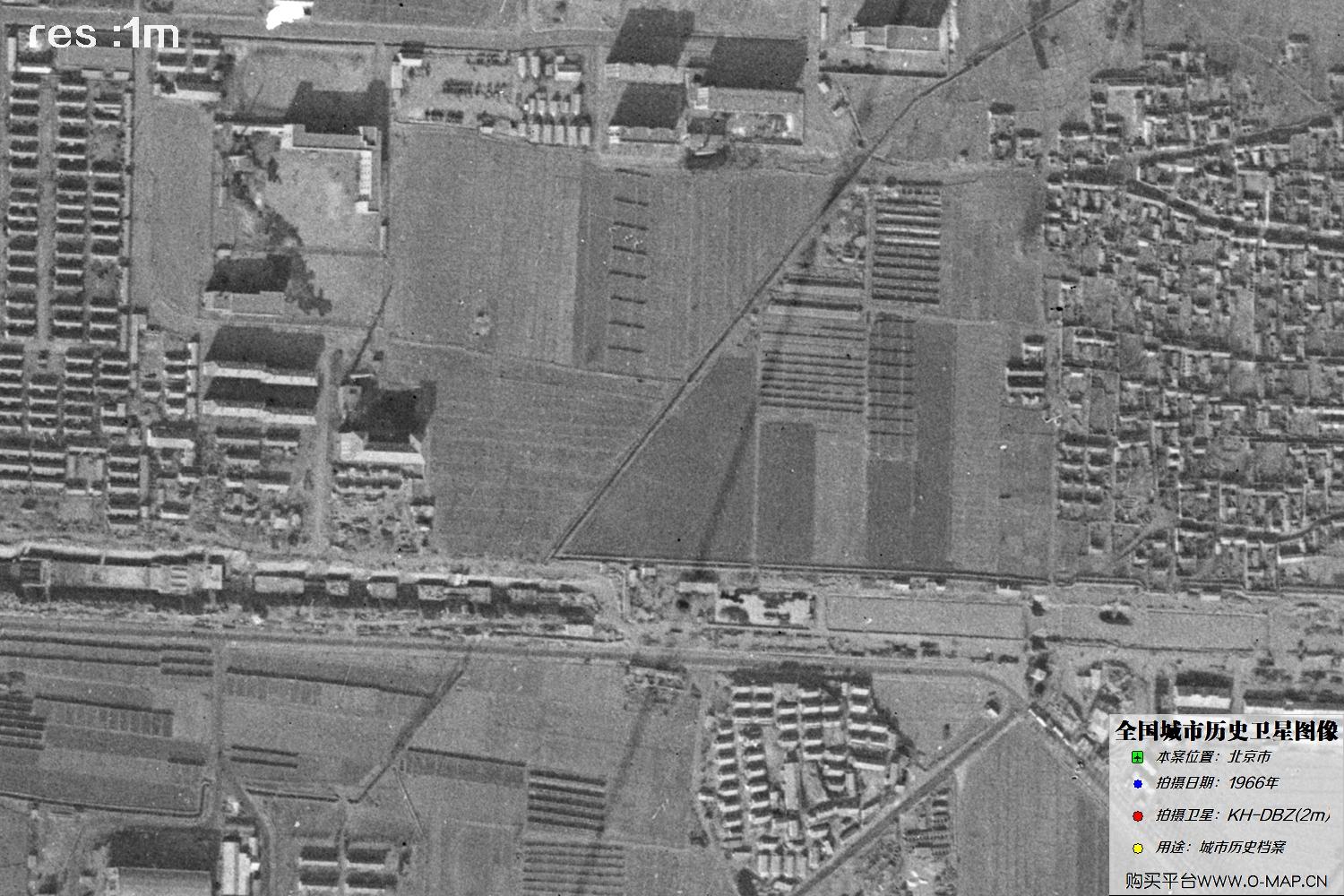 Keyhole锁眼卫星1966年拍摄的北京市历史卫星图像