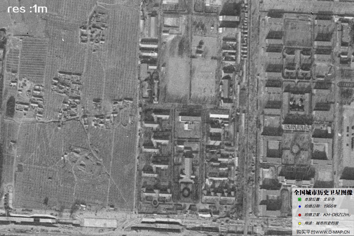 Keyhole锁眼卫星1966年拍摄的北京市历史卫星图像