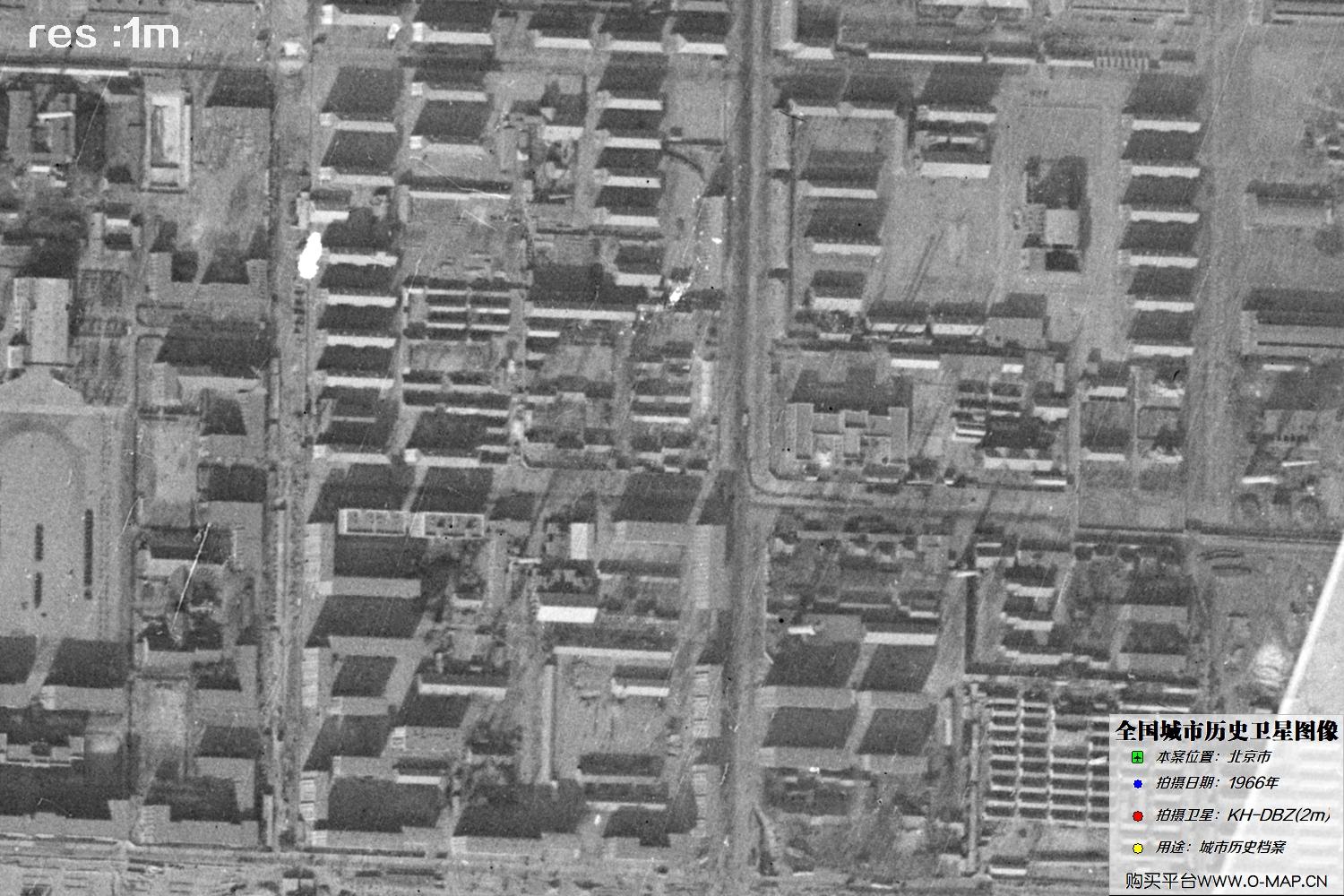 Keyhole锁眼卫星1966年拍摄的北京市历史卫星图像