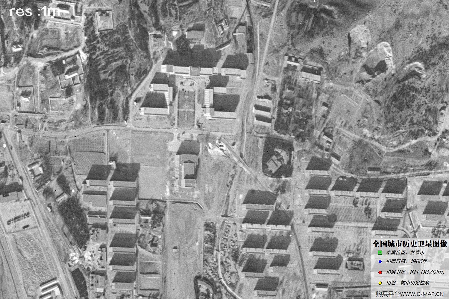 Keyhole锁眼卫星1966年拍摄的北京市历史卫星图像