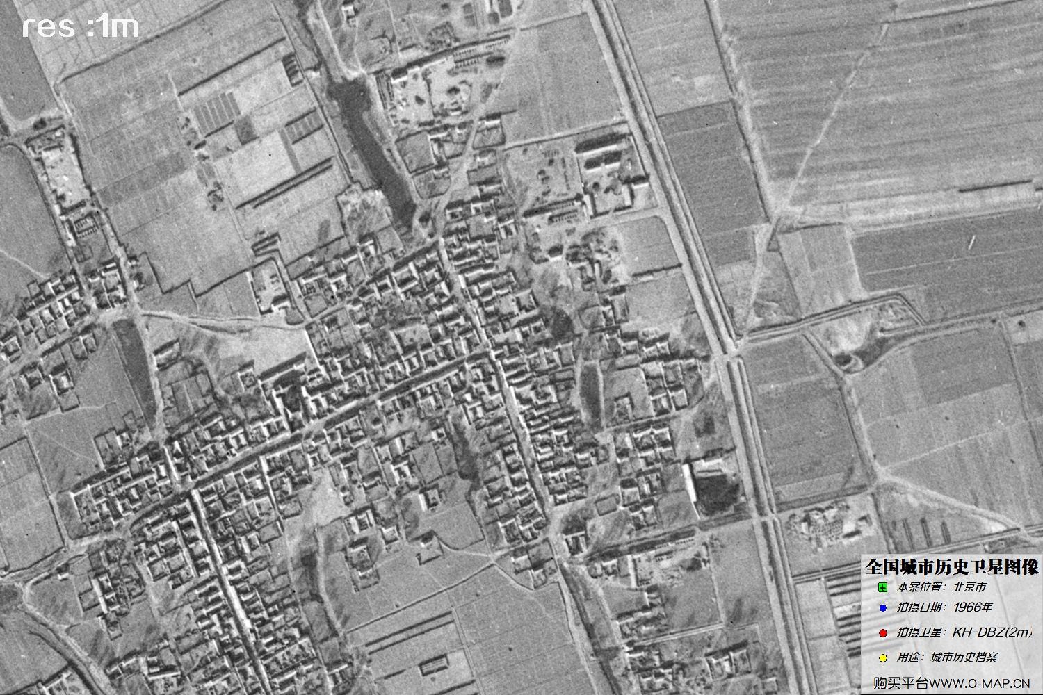 Keyhole锁眼卫星1966年拍摄的北京市历史卫星图像