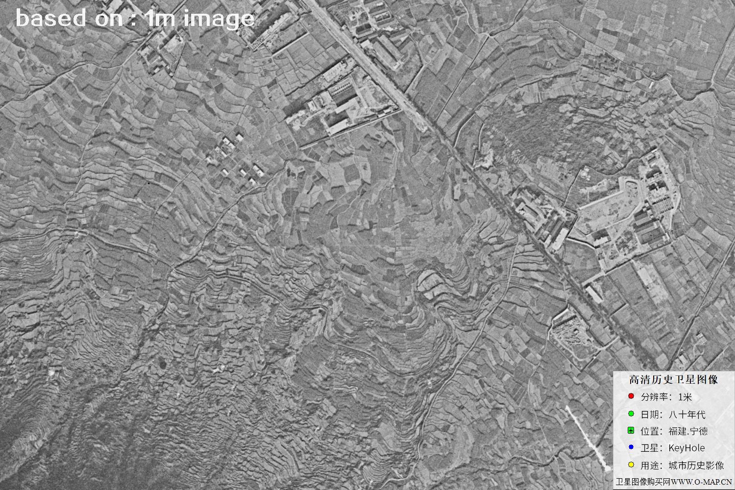 美国侦察卫星拍摄的福建宁德市八十年代历史卫星图像