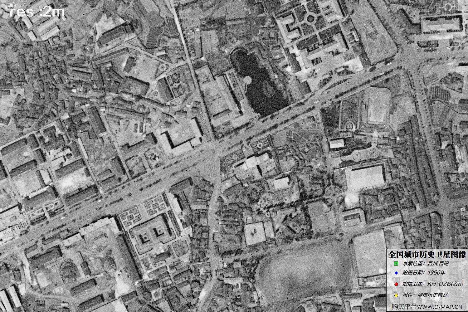 2米KeyHole卫星DZB传感器1966年拍摄的贵阳市历史影像图