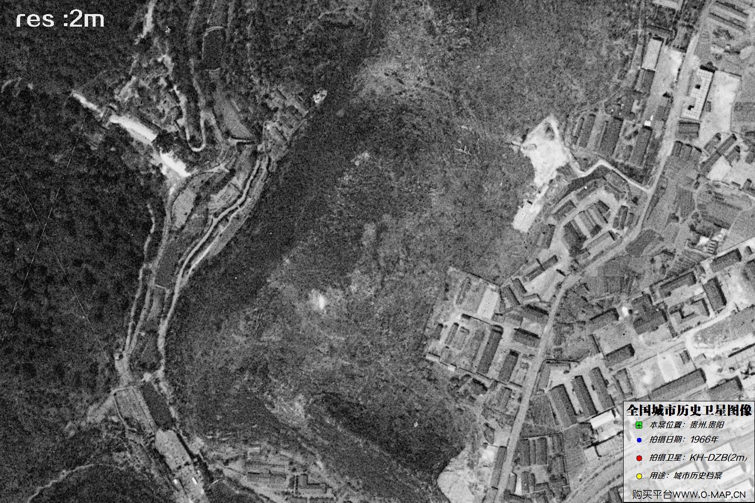 2米KeyHole卫星DZB传感器1966年拍摄的贵阳市历史影像图