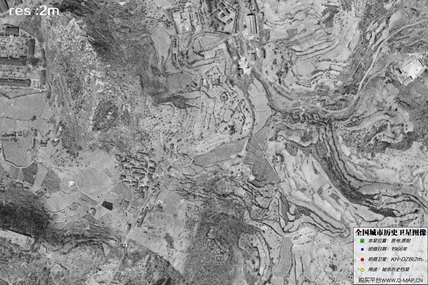 2米KeyHole卫星DZB传感器1966年拍摄的贵阳市历史影像图
