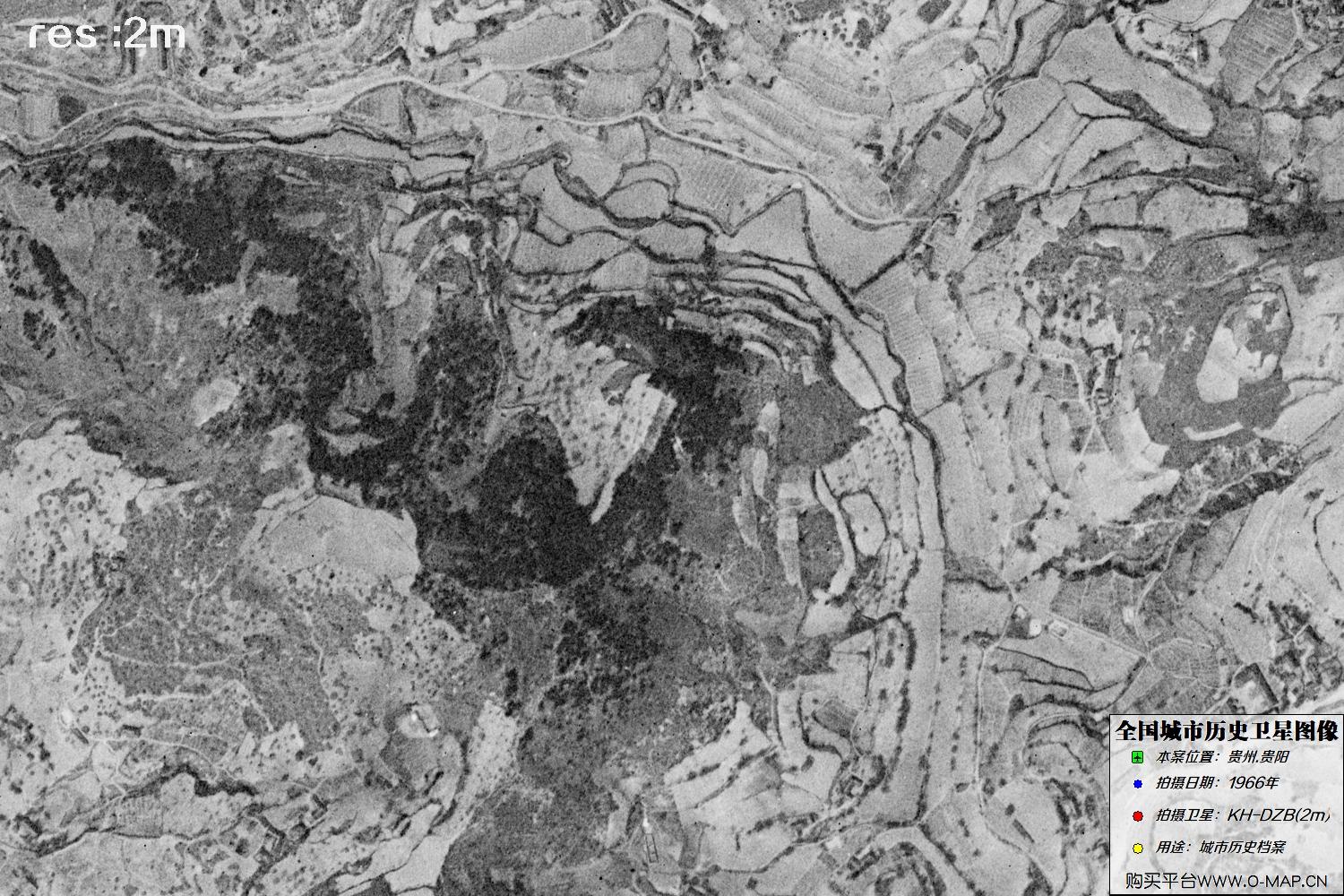 2米KeyHole卫星DZB传感器1966年拍摄的贵阳市历史影像图