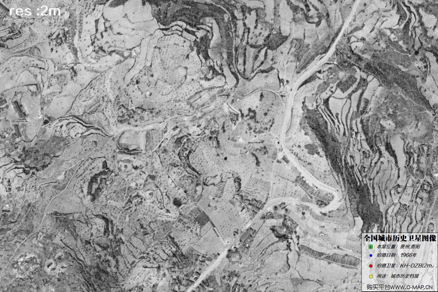 2米KeyHole卫星DZB传感器1966年拍摄的贵阳市历史影像图