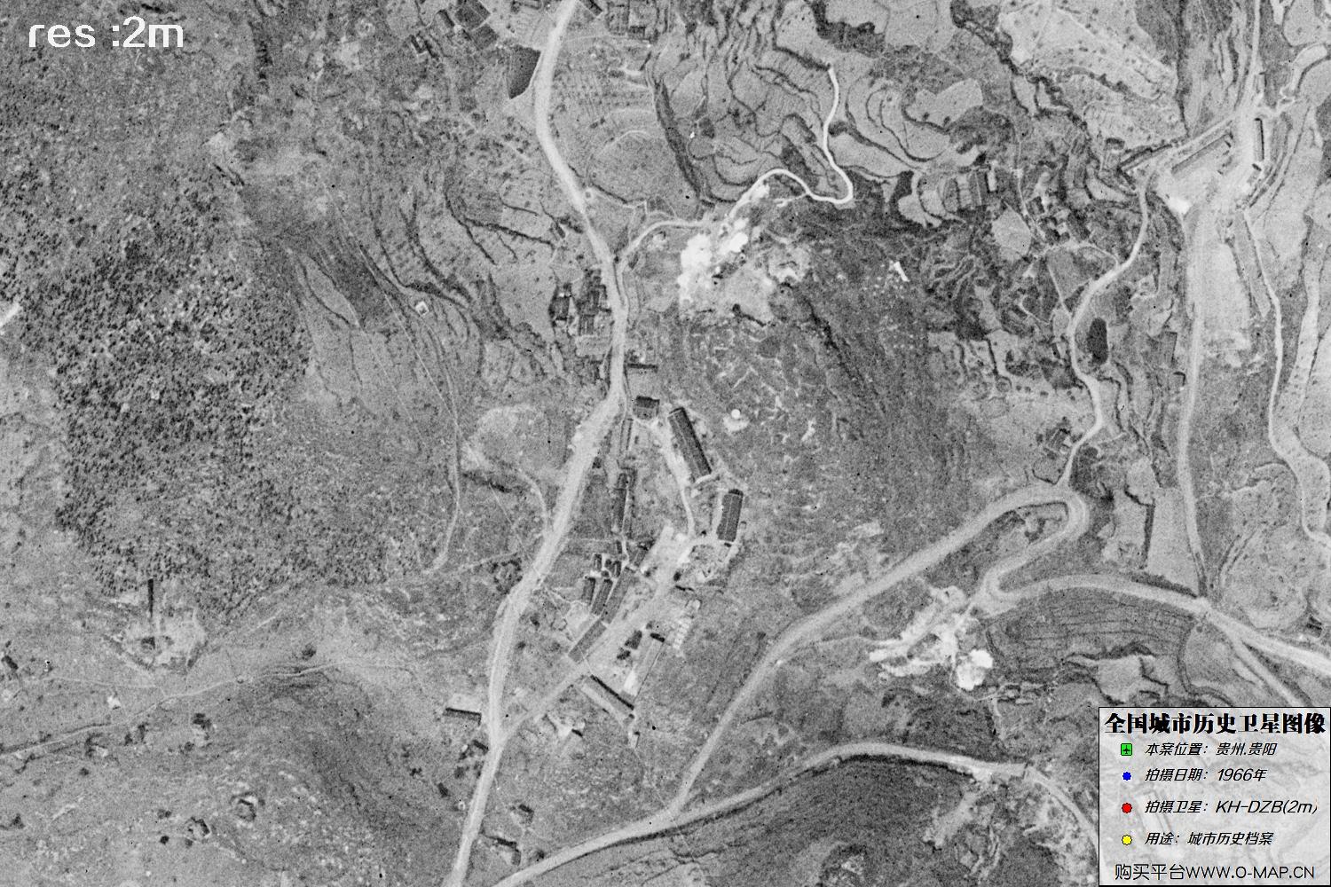 2米KeyHole卫星DZB传感器1966年拍摄的贵阳市历史影像图