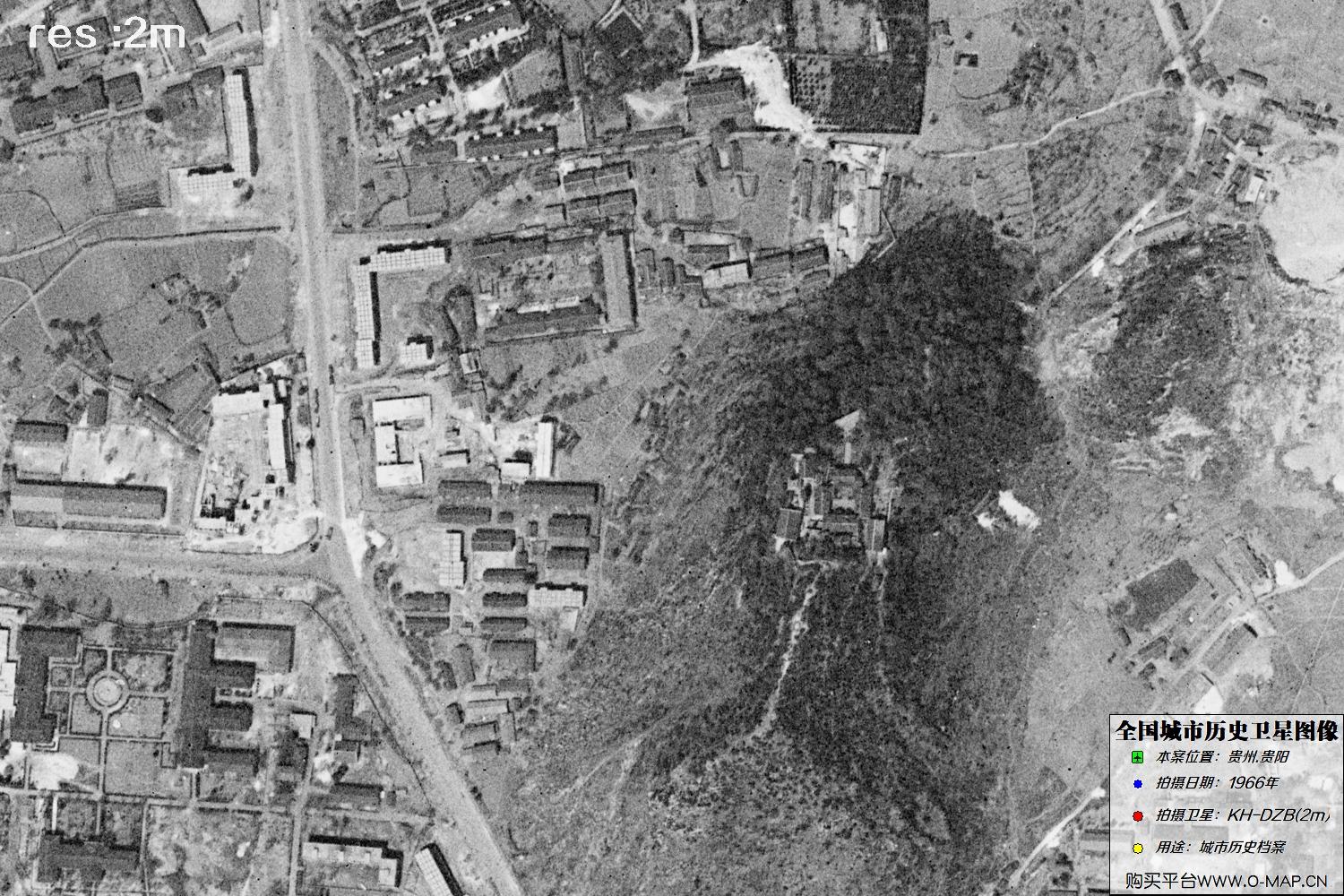 2米KeyHole卫星DZB传感器1966年拍摄的贵阳市历史影像图