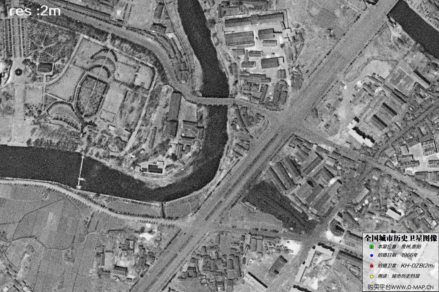 2米KeyHole卫星DZB传感器1966年拍摄的贵阳市历史影像图