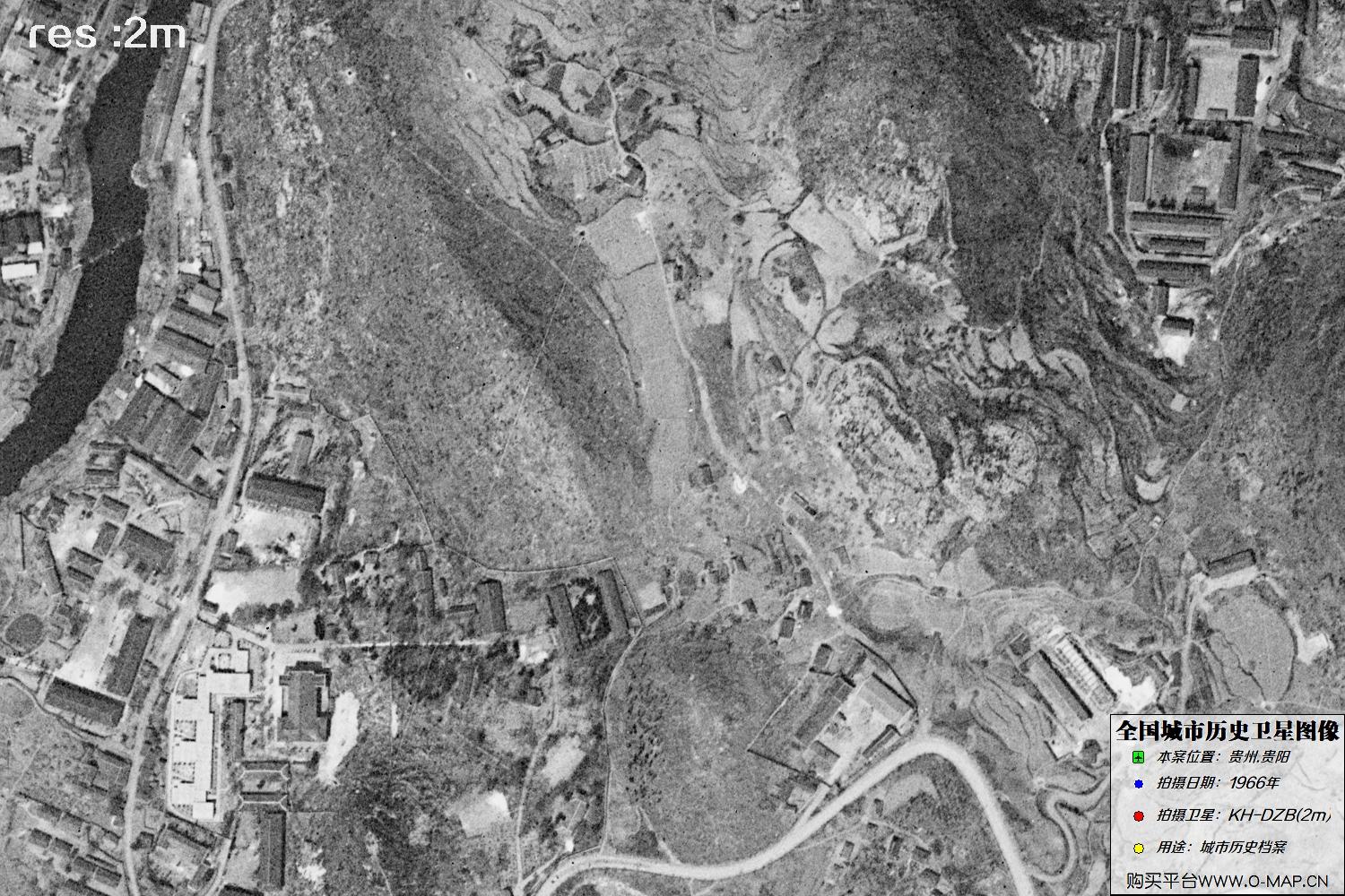 2米KeyHole卫星DZB传感器1966年拍摄的贵阳市历史影像图