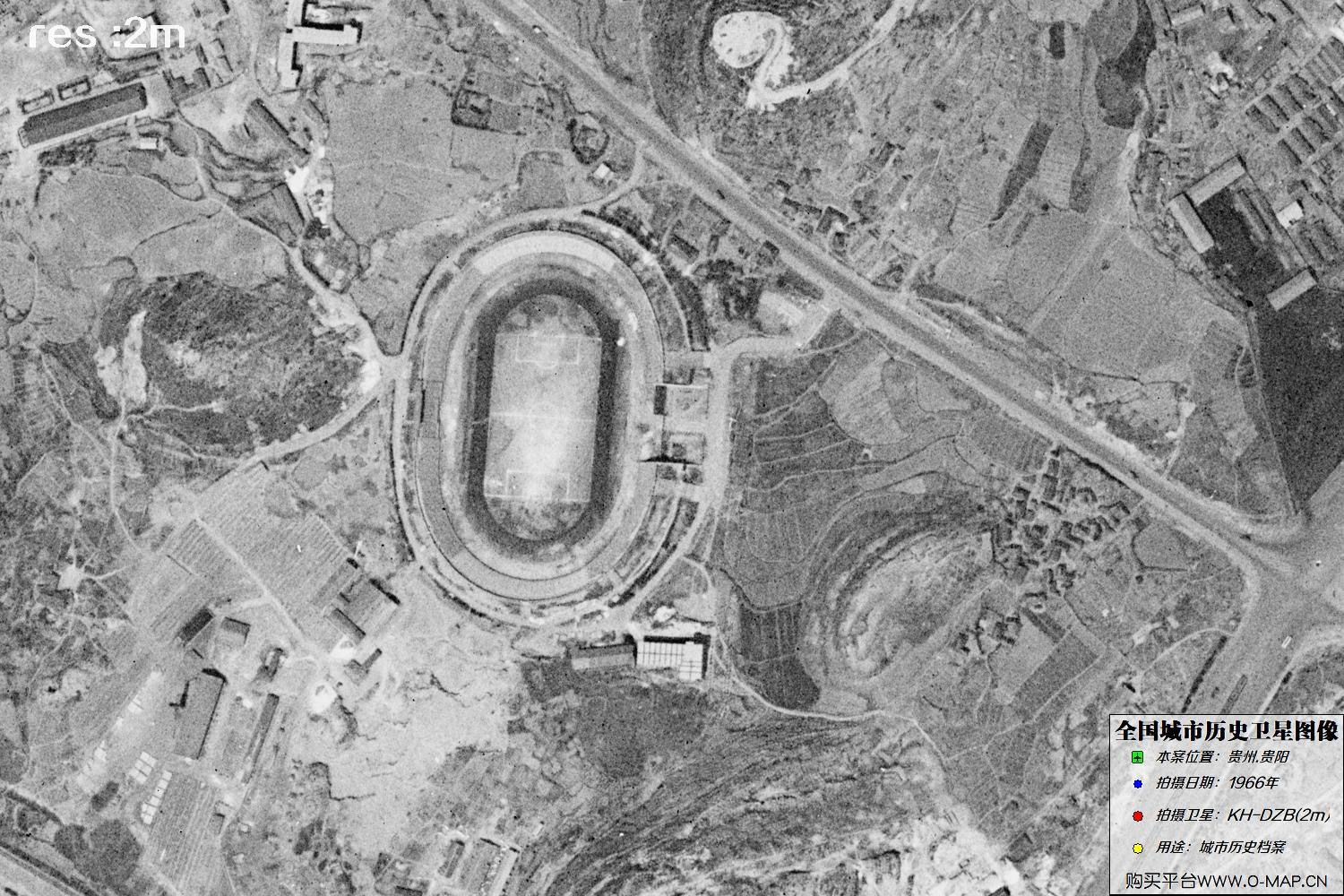 2米KeyHole卫星DZB传感器1966年拍摄的贵阳市历史影像图