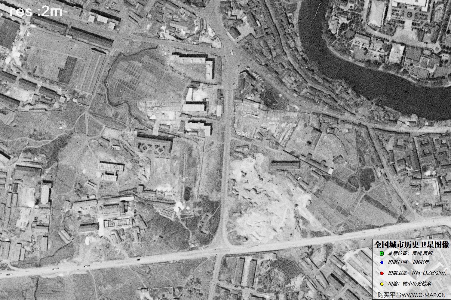 2米KeyHole卫星DZB传感器1966年拍摄的贵阳市历史影像图