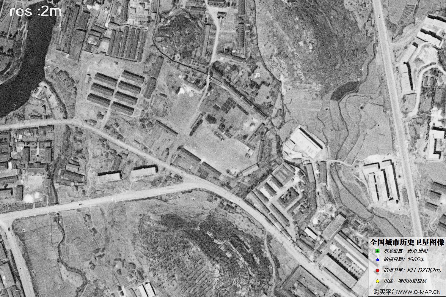 2米KeyHole卫星DZB传感器1966年拍摄的贵阳市历史影像图