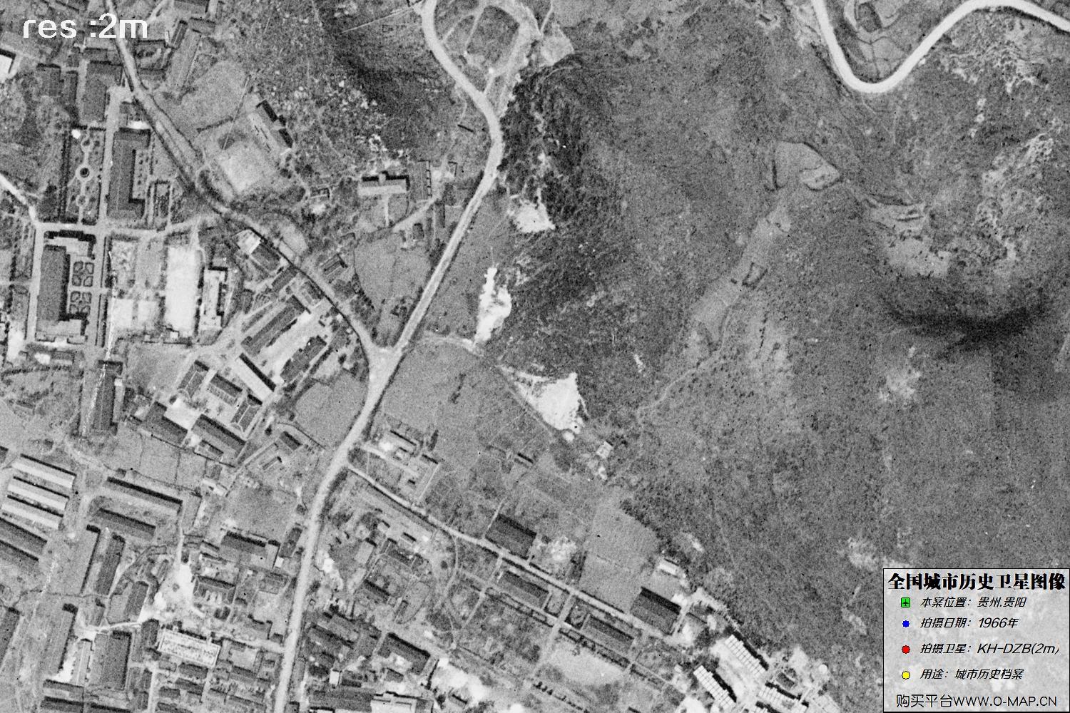 2米KeyHole卫星DZB传感器1966年拍摄的贵阳市历史影像图