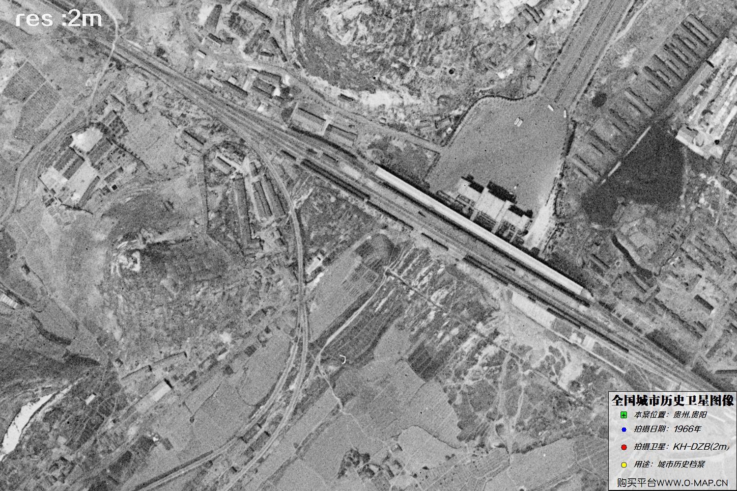 2米KeyHole卫星DZB传感器1966年拍摄的贵阳市历史影像图