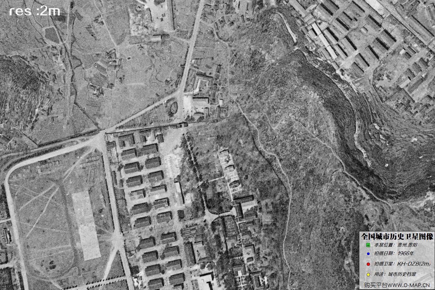 2米KeyHole卫星DZB传感器1966年拍摄的贵阳市历史影像图