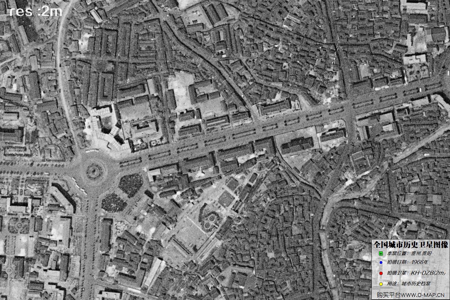 2米KeyHole卫星DZB传感器1966年拍摄的贵阳市历史影像图