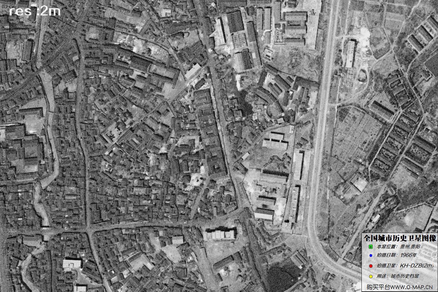 2米KeyHole卫星DZB传感器1966年拍摄的贵阳市历史影像图