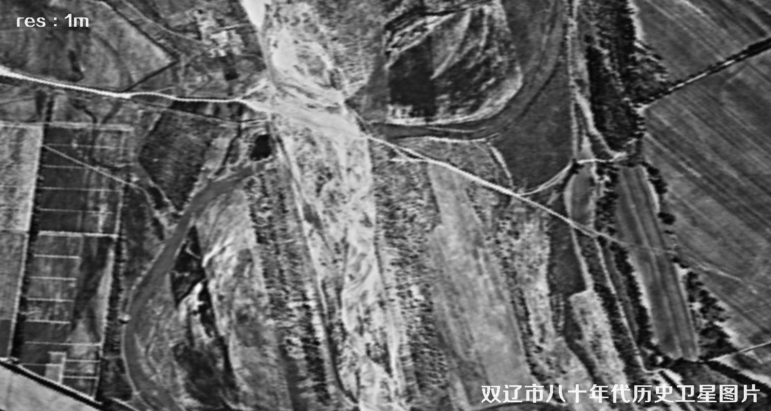 美国锁眼侦察卫星拍摄的双辽市八十年代历史影像图