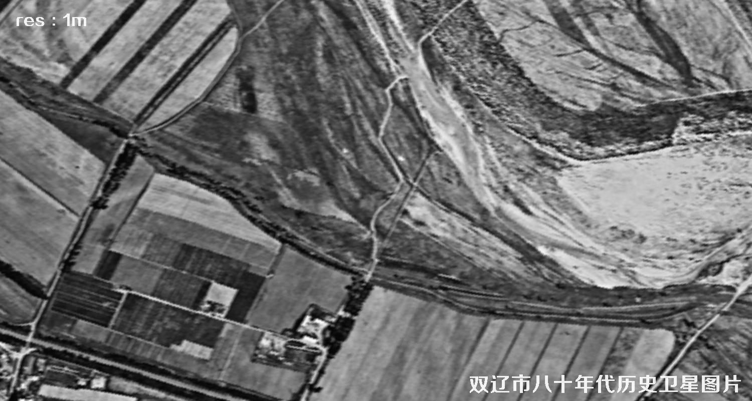 美国锁眼侦察卫星拍摄的双辽市八十年代历史影像图