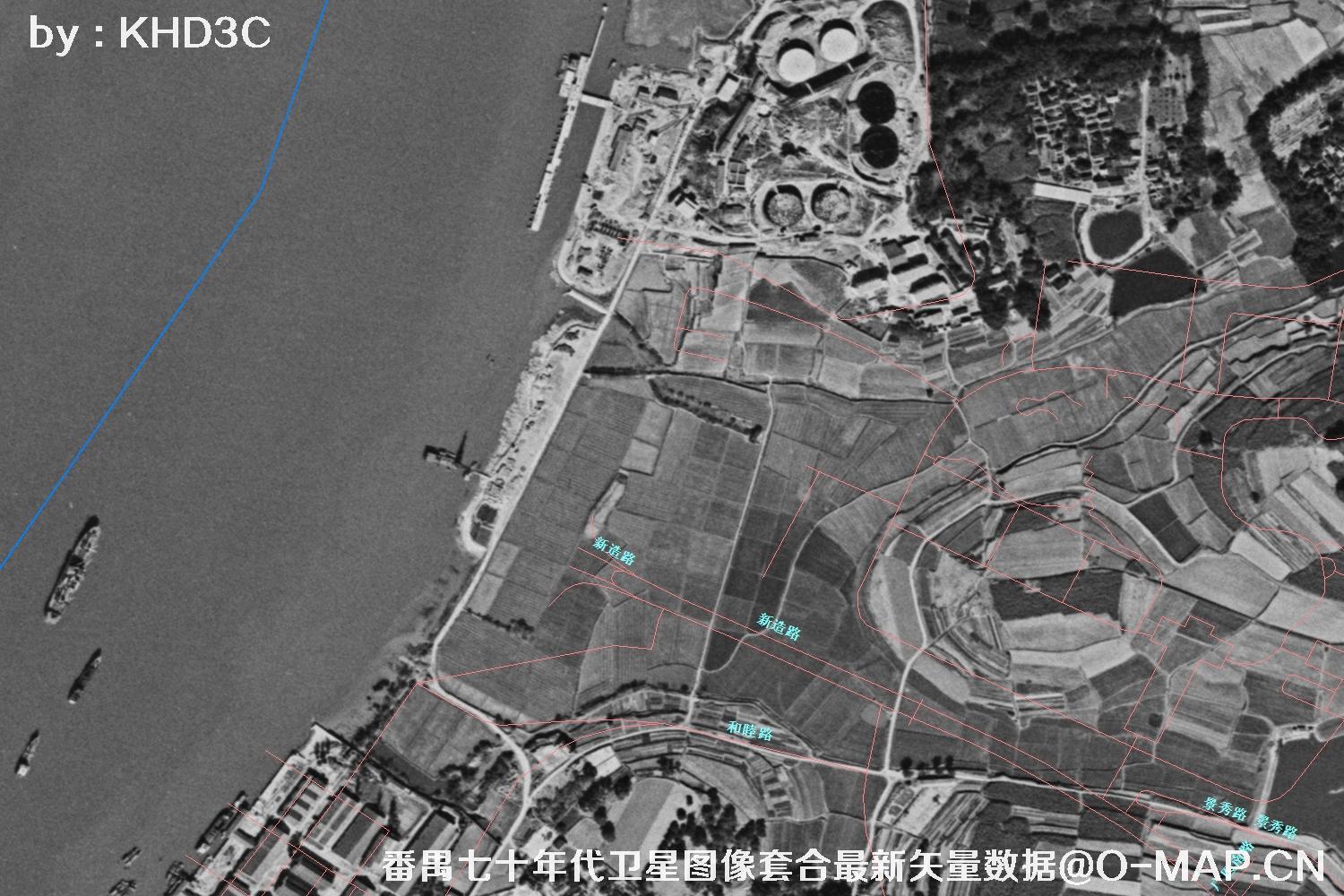 广东省番禺区七十年代历史卫星图像&Keyhole锁眼卫星图像
