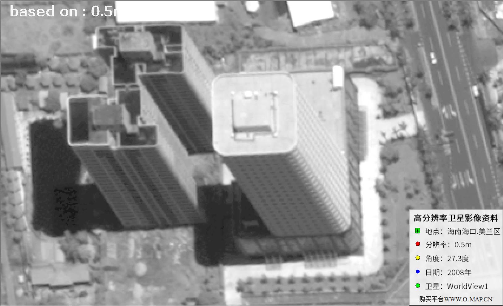 WorldView1卫星大角度拍摄的海口市高层楼房