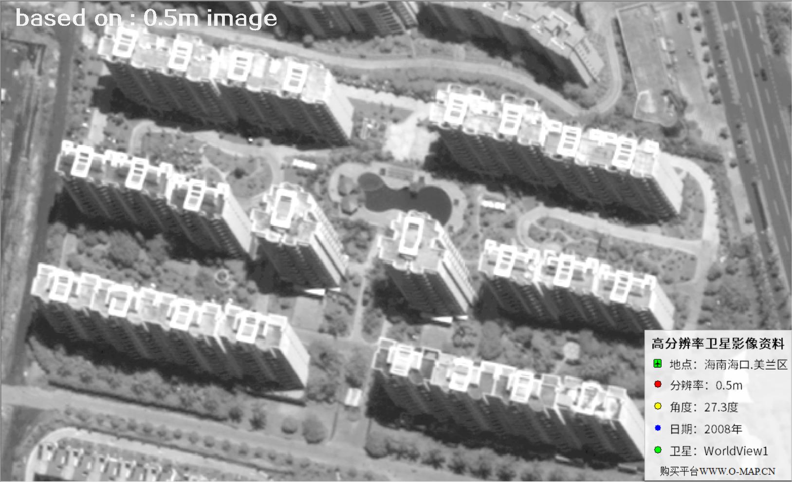 WorldView1卫星大角度拍摄的海口市高层楼房