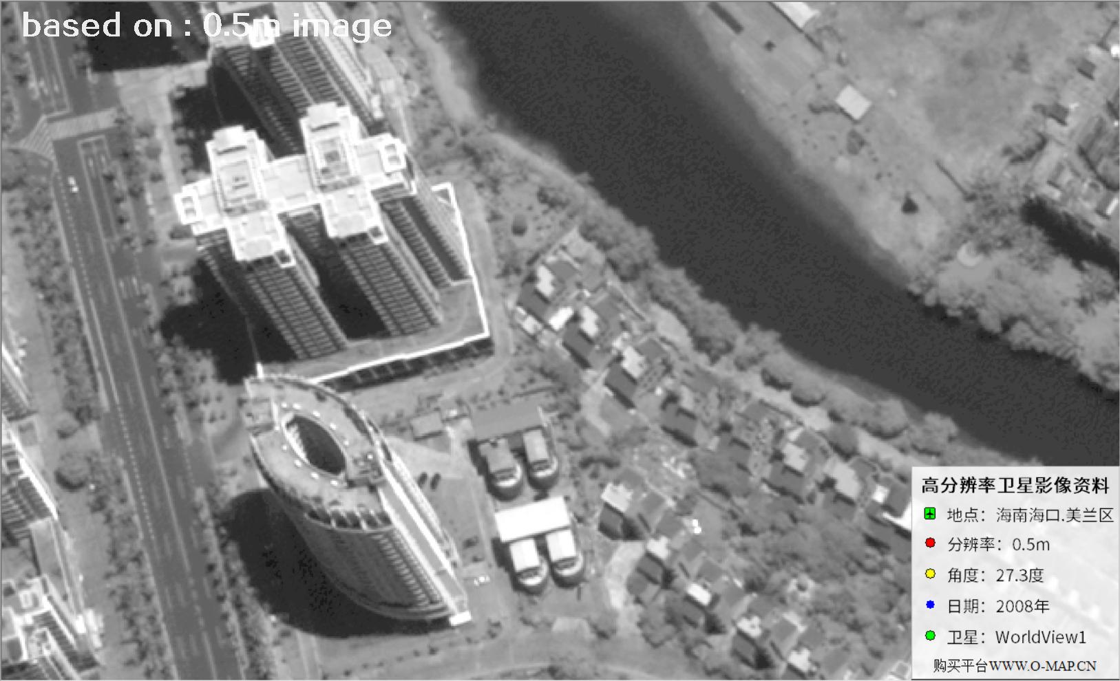 WorldView1卫星大角度拍摄的海口市高层楼房