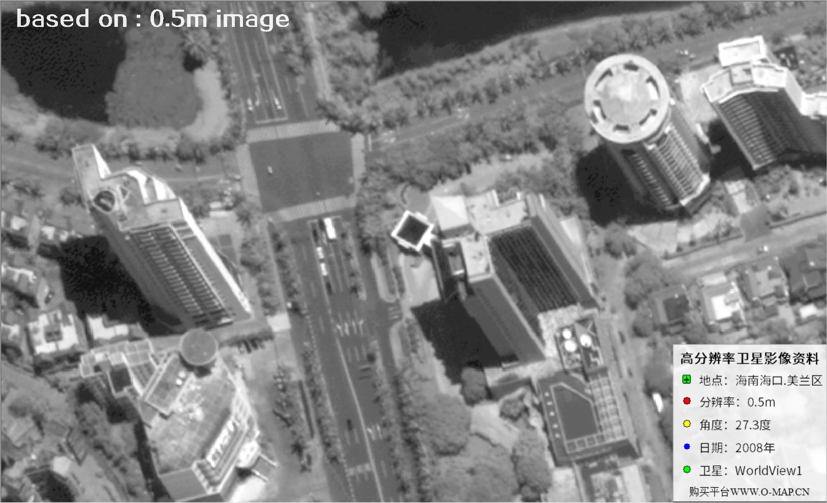 WorldView1卫星大角度拍摄的海口市高层楼房