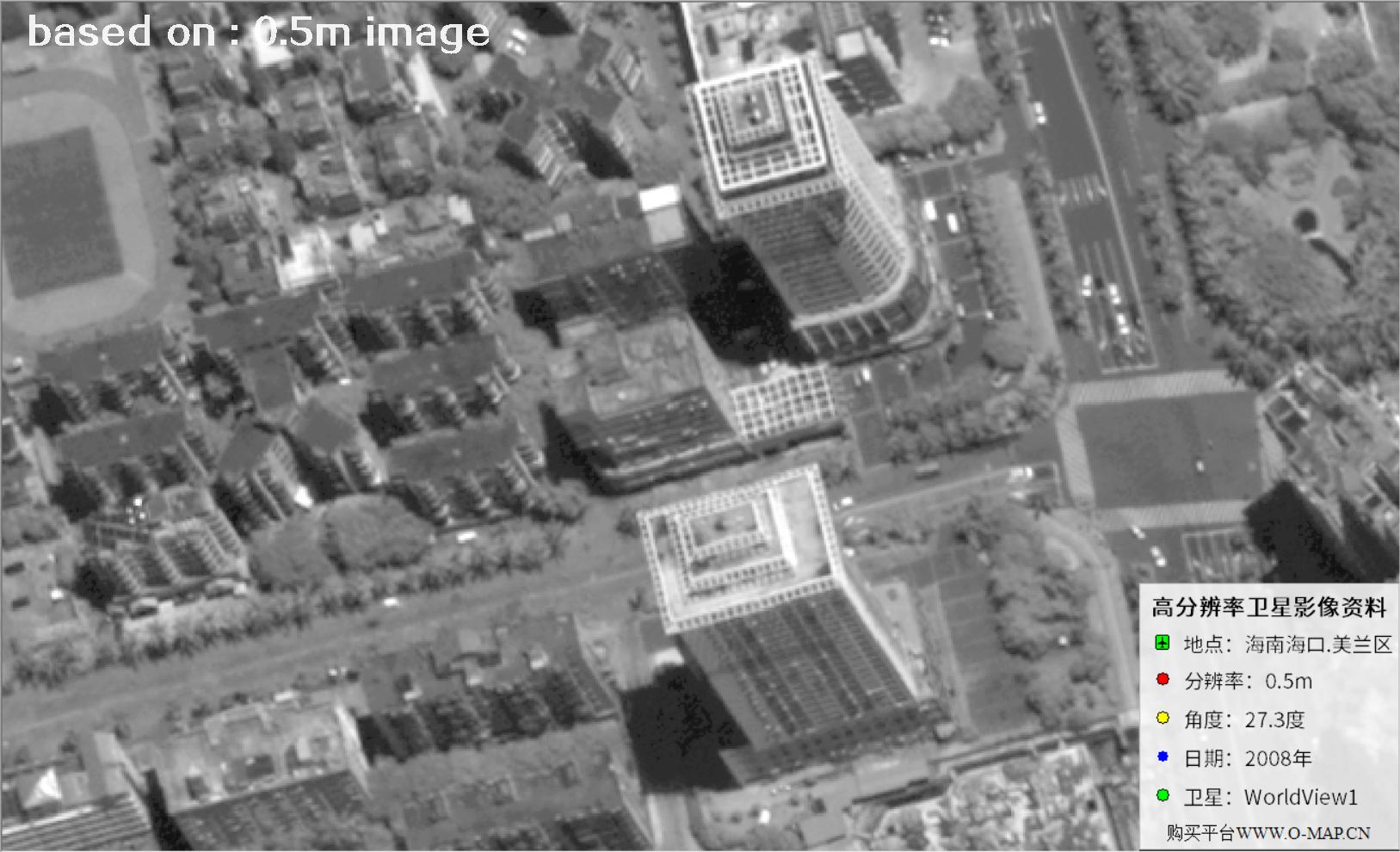 WorldView1卫星大角度拍摄的海口市高层楼房