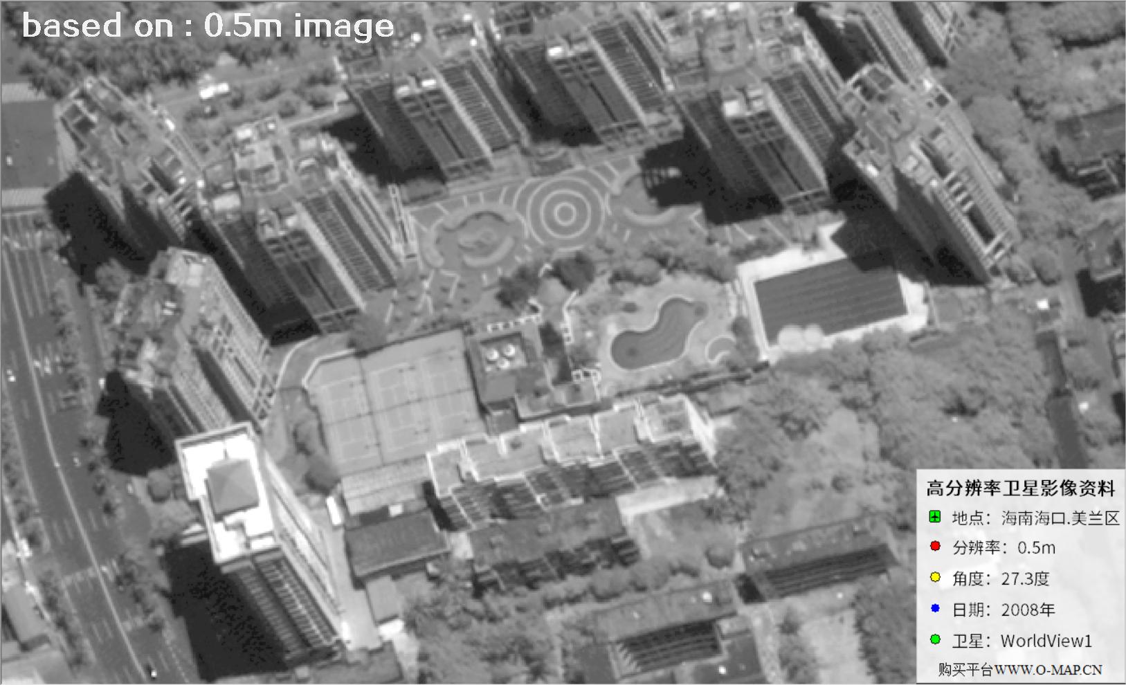 WorldView1卫星大角度拍摄的海口市高层楼房