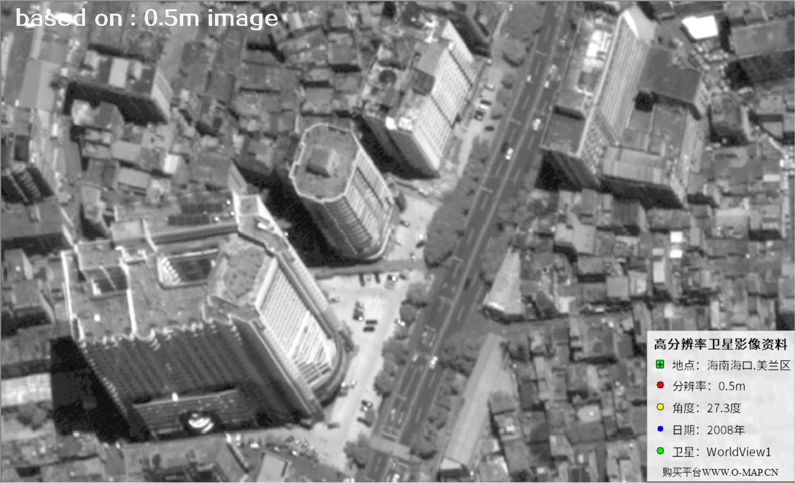 WorldView1卫星大角度拍摄的海口市高层楼房