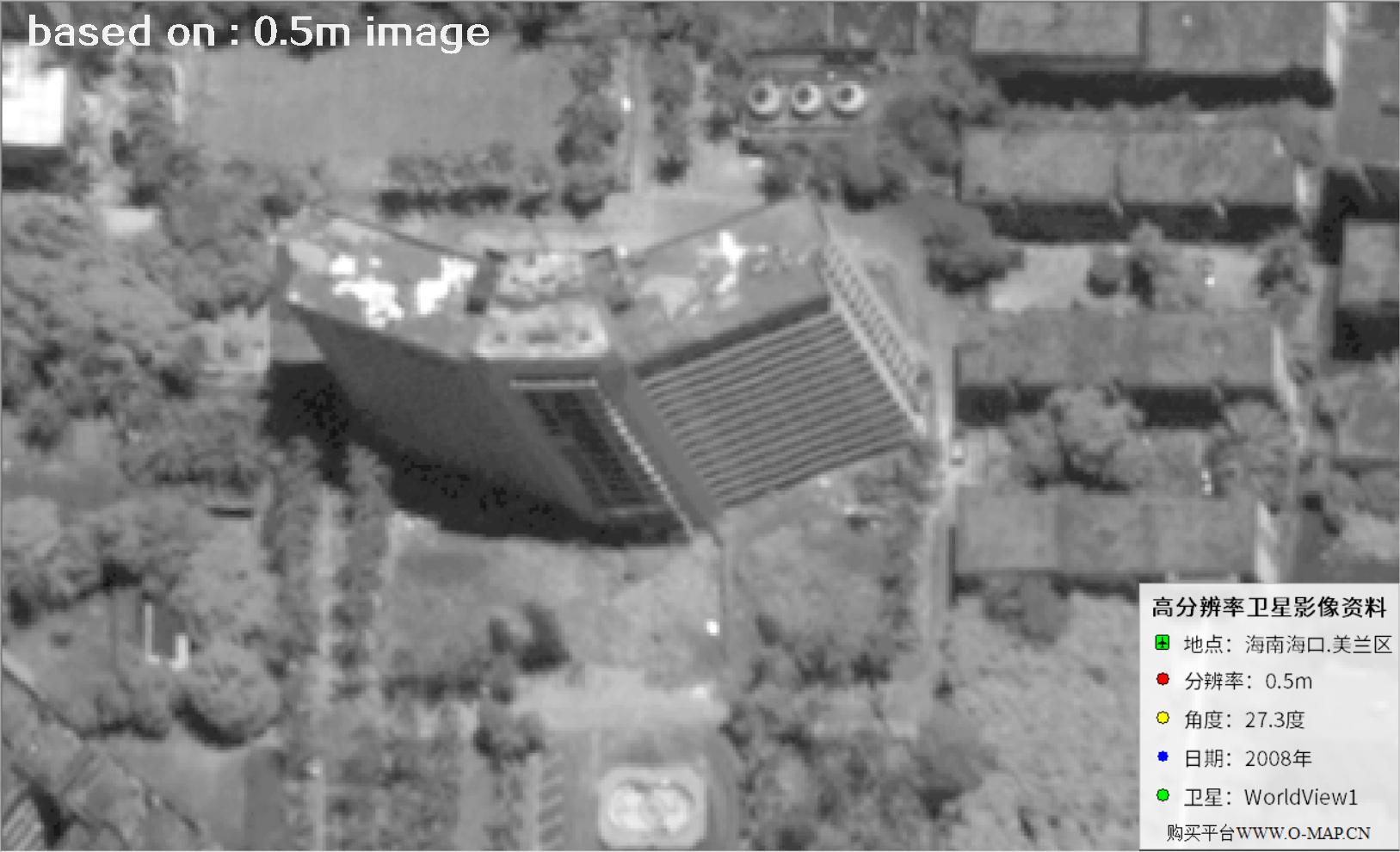 WorldView1卫星大角度拍摄的海口市高层楼房