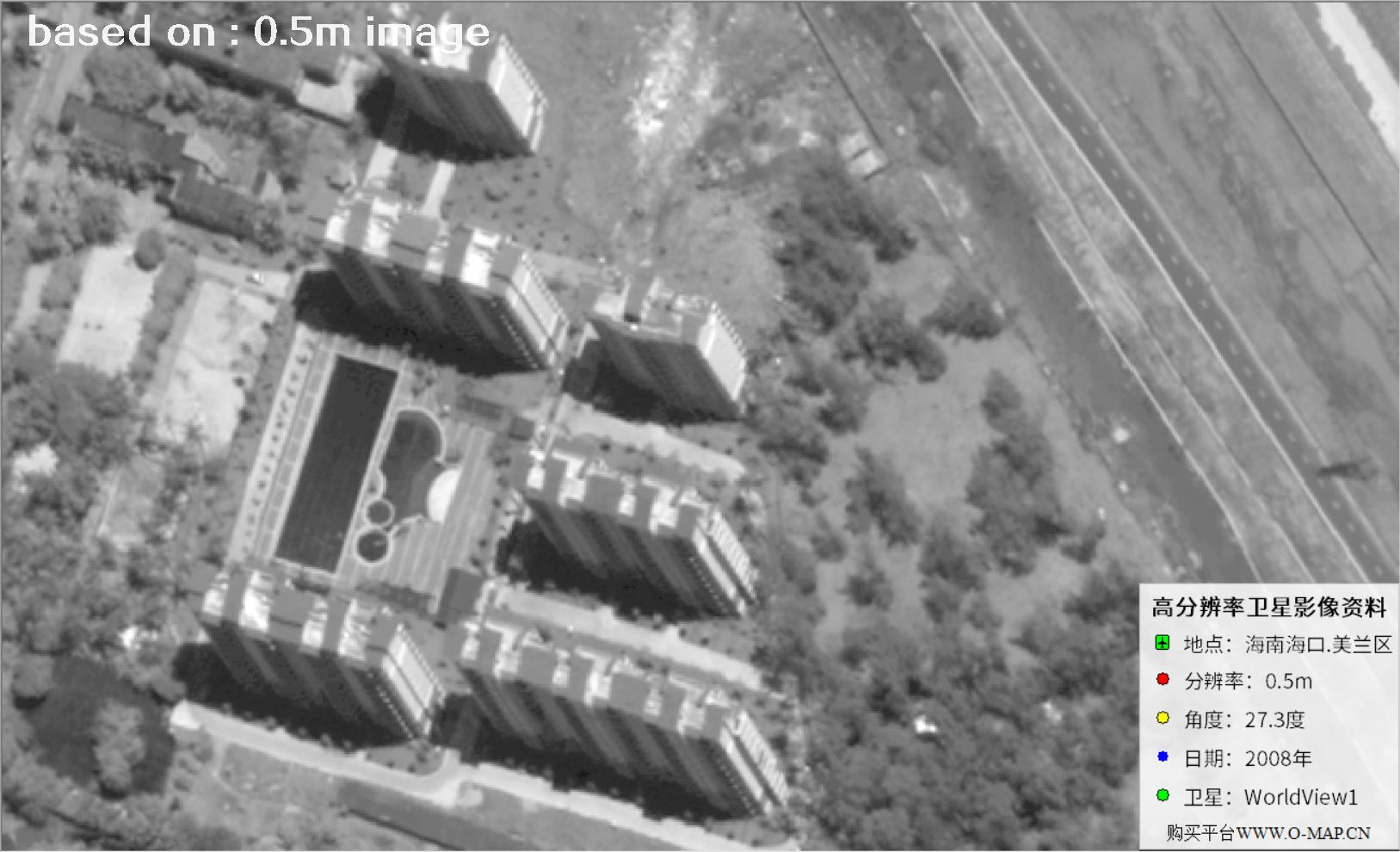 WorldView1卫星大角度拍摄的海口市高层楼房