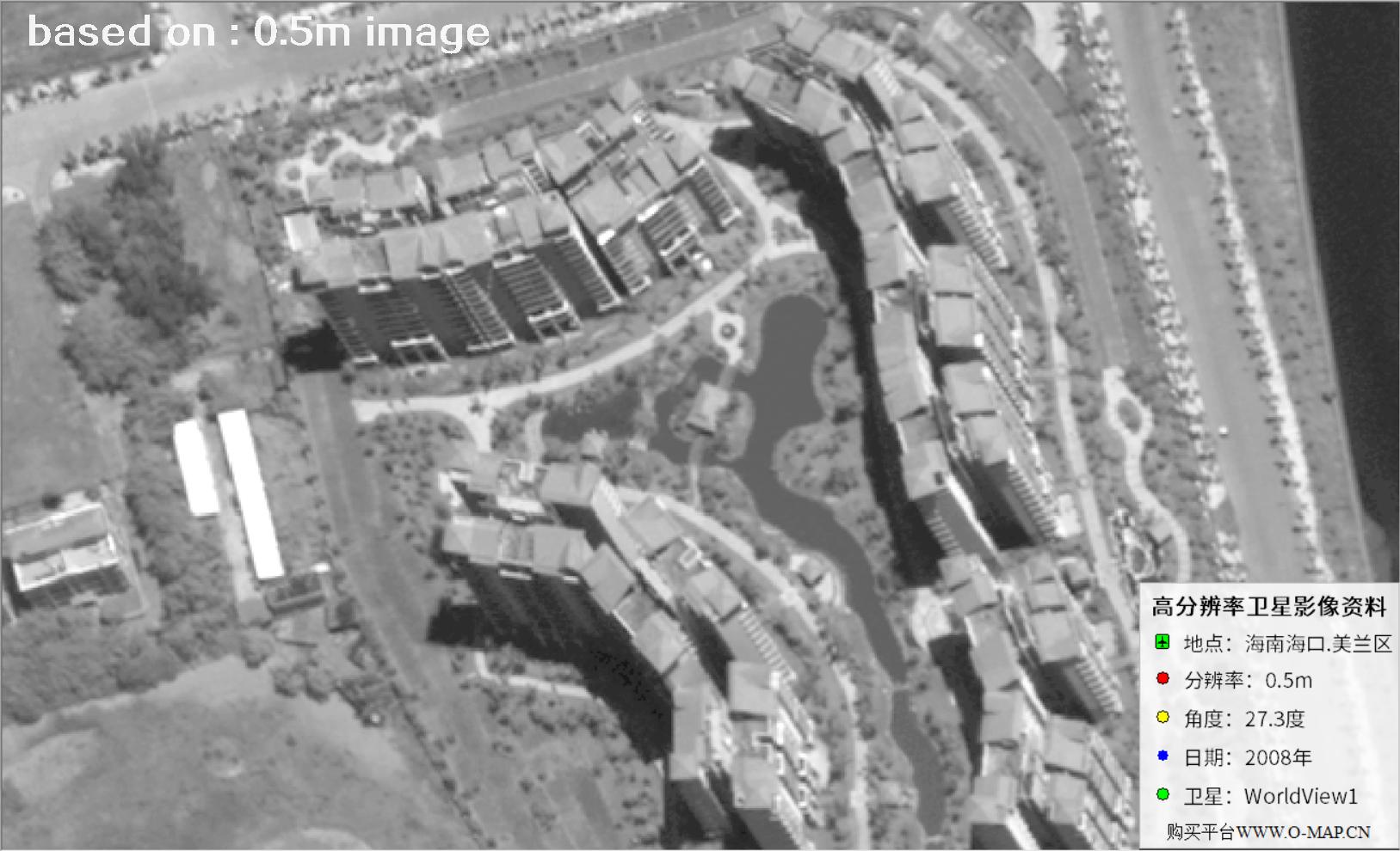 WorldView1卫星大角度拍摄的海口市高层楼房