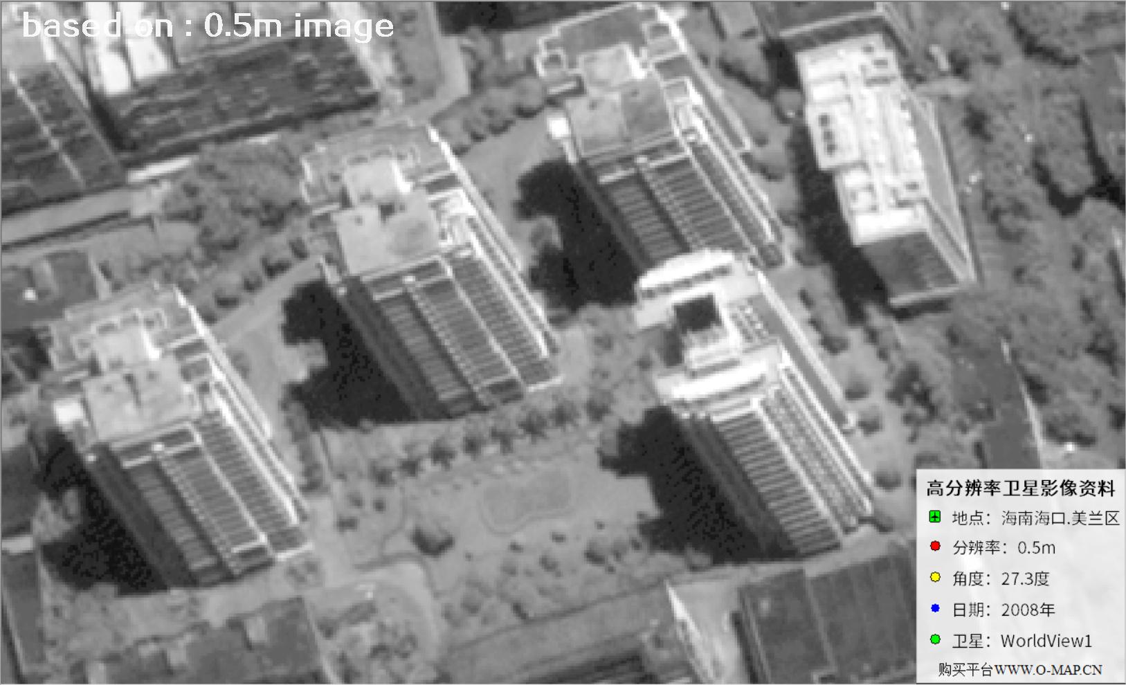 WorldView1卫星大角度拍摄的海口市高层楼房